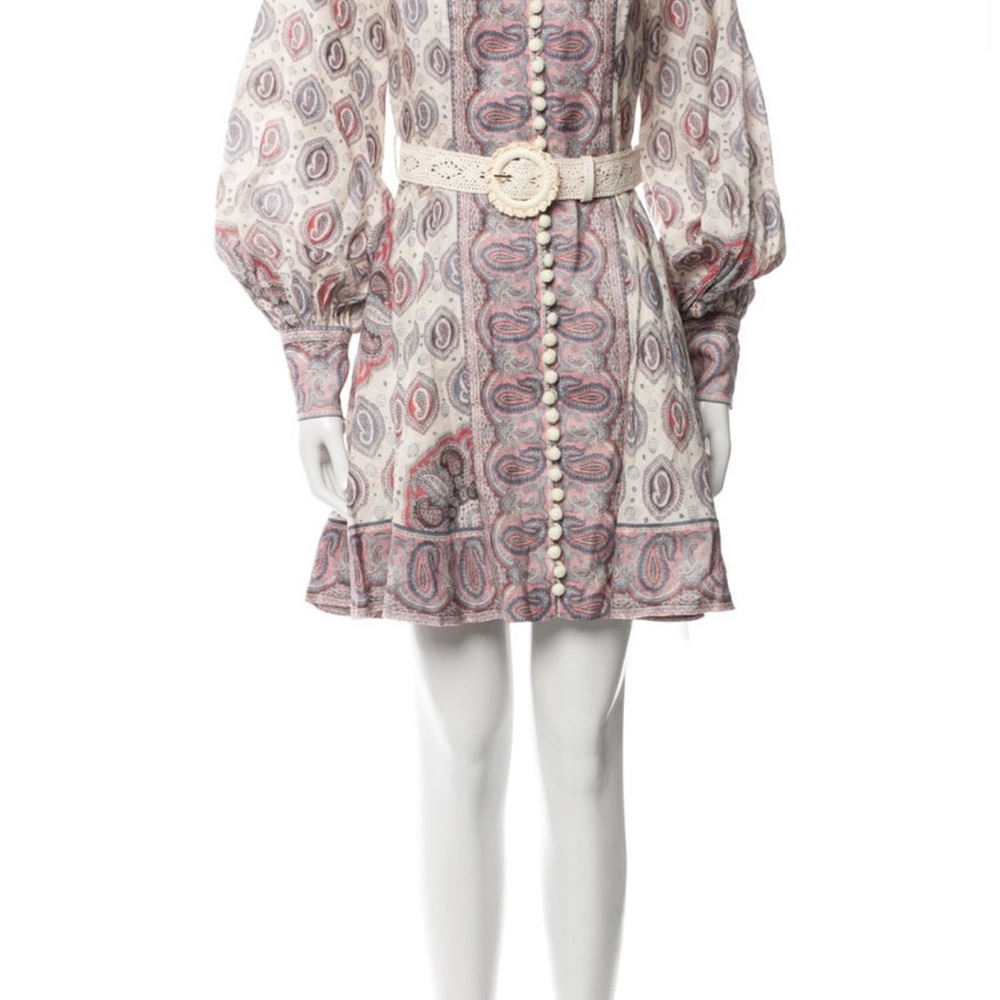 Zimmermann Multicolor Paisley Dress with Cream Belt